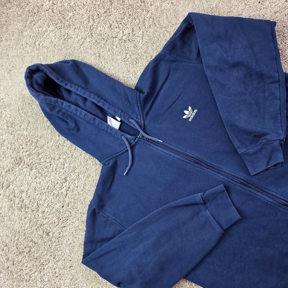 Adidas Zip Up Hoodie Mens Large Navy Blue Cotton Blend Trefoil Logo Sportswear